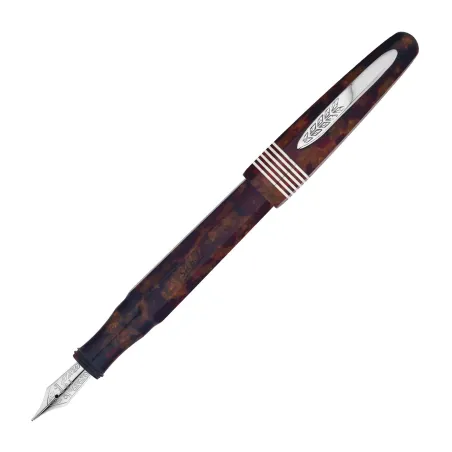 Stylo plume F Stipula Etruria Facettata - Piccola Celluloide Ambra - Or palladié 14 K