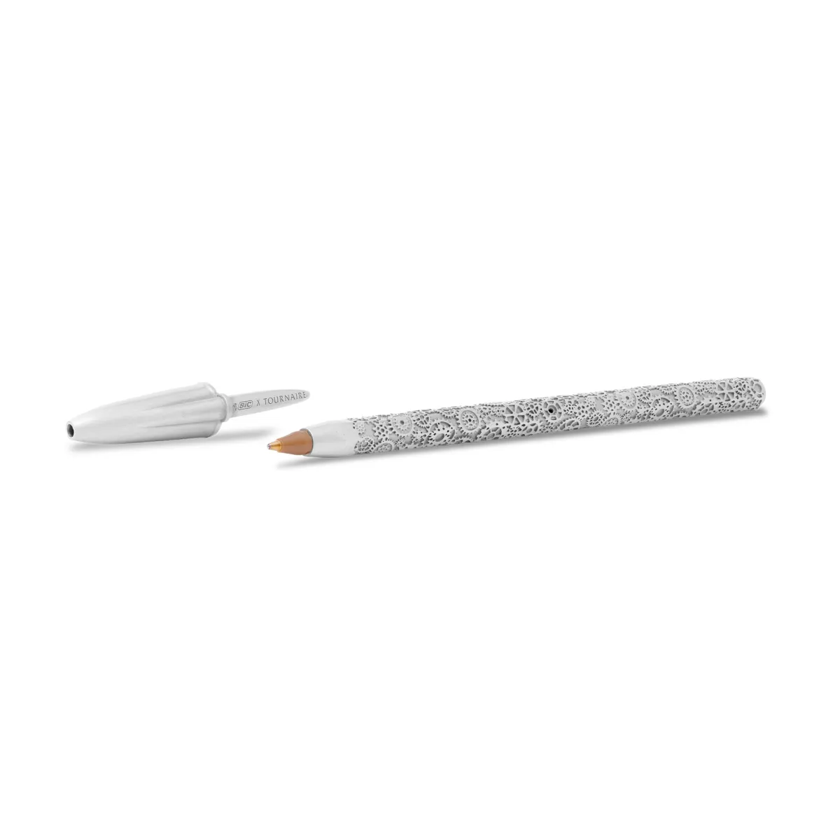 Stylo Bille BIC Cristal Maison Tournaire " Engrenages" blanc - Ouvert