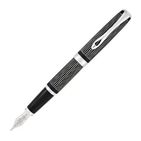 Stylo Plume EF Diplomat Excellence A+ Wave guilloché lapis noir chrome