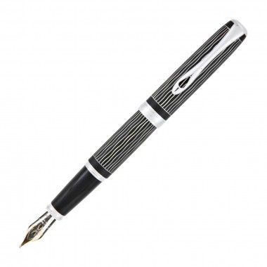 Stylo Plume F Diplomat Excellence A+ Wave guilloché lapis noir chrome 14CT