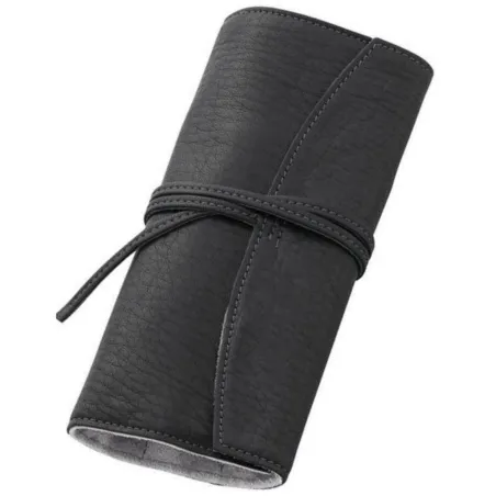 Etui Pilot Cuir Noir - Fermeture lacet pour 5 Stylos + Espace libre