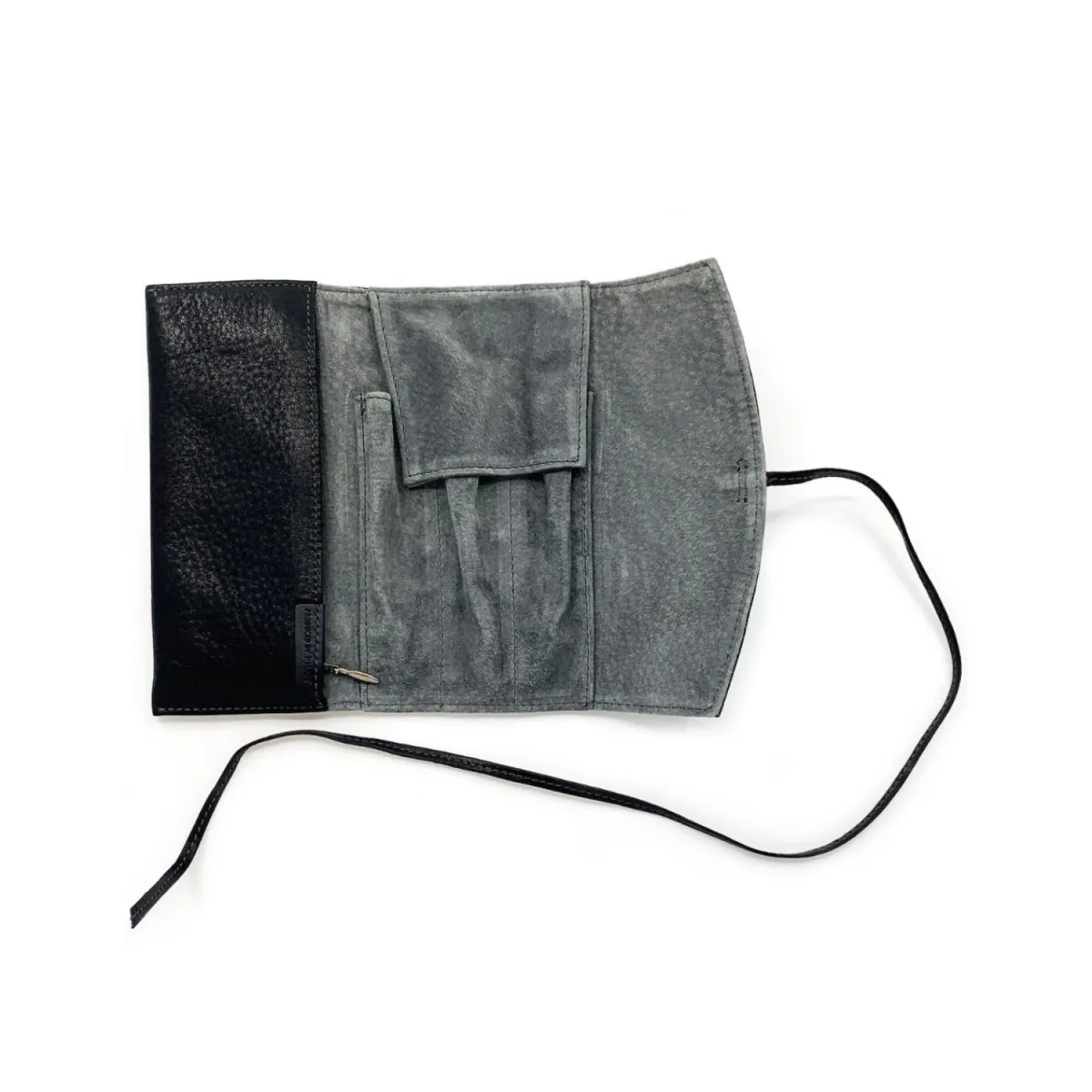 Etui Pilot Cuir Noir - Fermeture lacet pour 3 Stylos + Espace libre - Ouvert