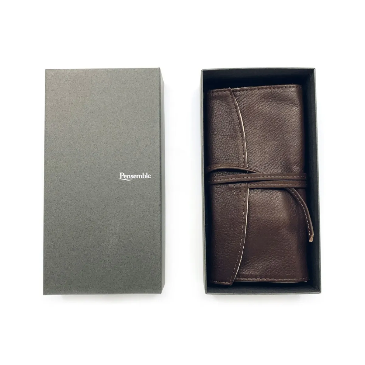 Etui Pilot Cuir Marron - Fermeture lacet pour 3 Stylos + Espace libre - coffret