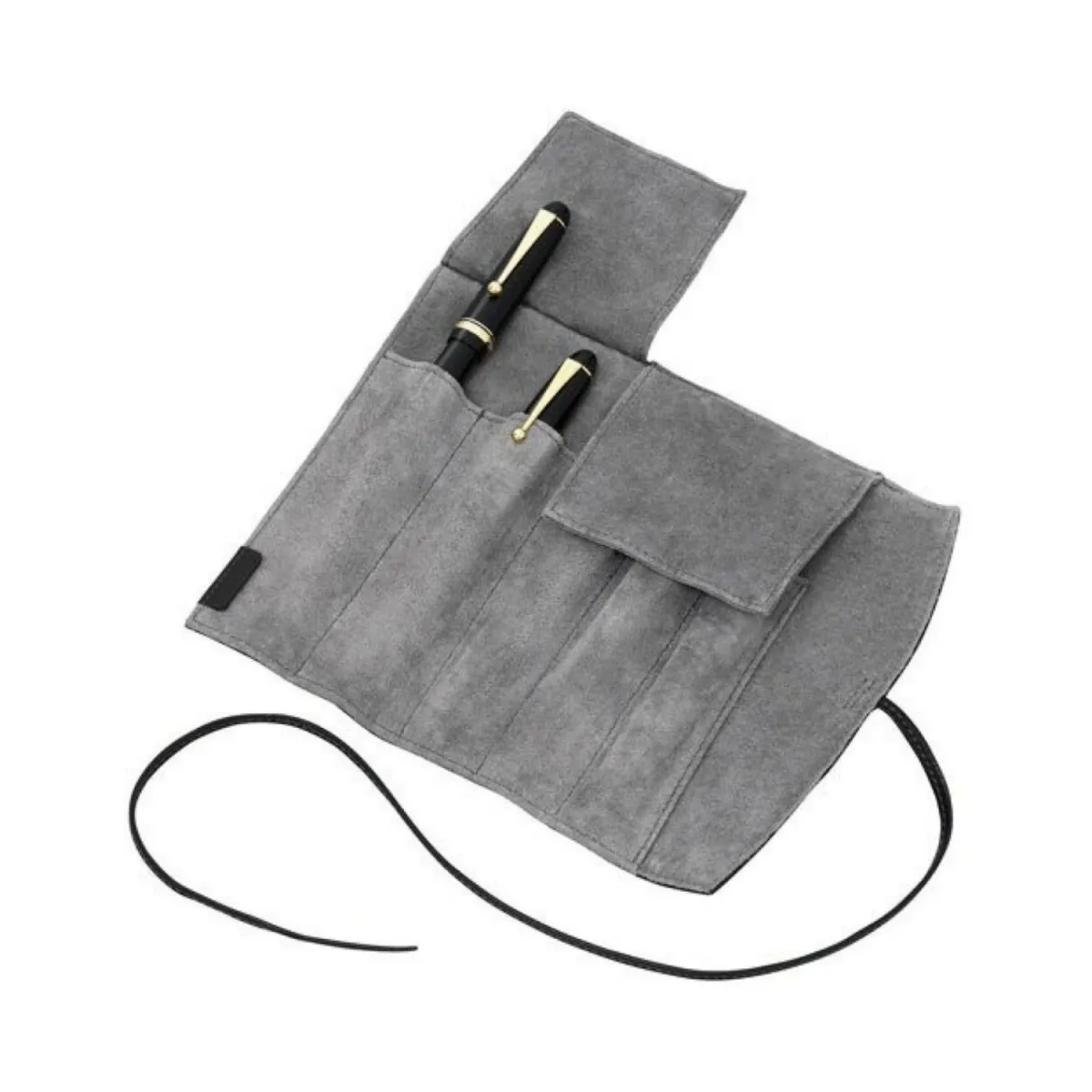 Etui Pilot Cuir Noir - Fermeture lacet pour 5 Stylos - Ouvert