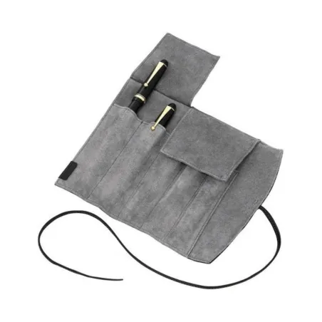 Etui Pilot Cuir Noir - Fermeture lacet pour 5 Stylos - Ouvert