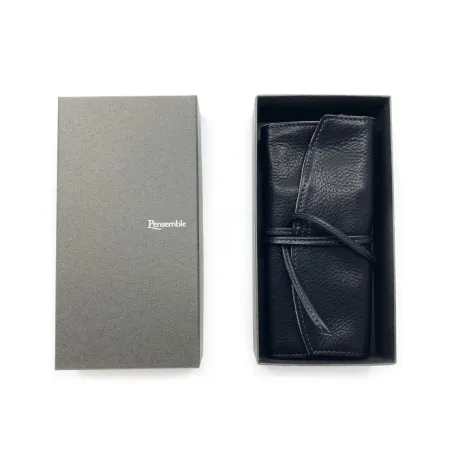 Etui Pilot Cuir Noir - Fermeture lacet pour 5 Stylos - Coffret