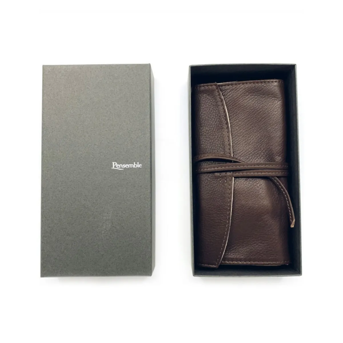 Etui Pilot Cuir Marron - Fermeture lacet pour 5 Stylos - Coffret