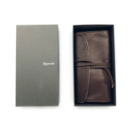 Etui Pilot Cuir Marron - Fermeture lacet pour 5 Stylos - Coffret