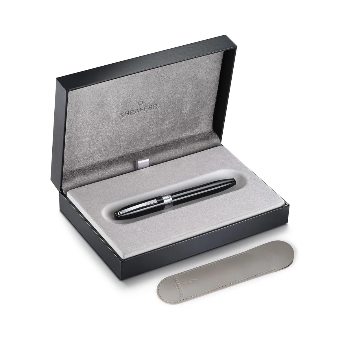 Stylo plume M Sheaffer - Legacy 9064 - Noir finition chromée - Coffret ouvert