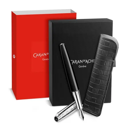 Coffret Stylo plume (B) avec étui cuir - Caran d'Ache - Leman - Damier - Edition limitée - Emsemble