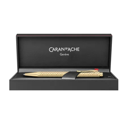 Stylo Bille Ecridor Caran d'Ache - Damier Doré Jaune - Coffret