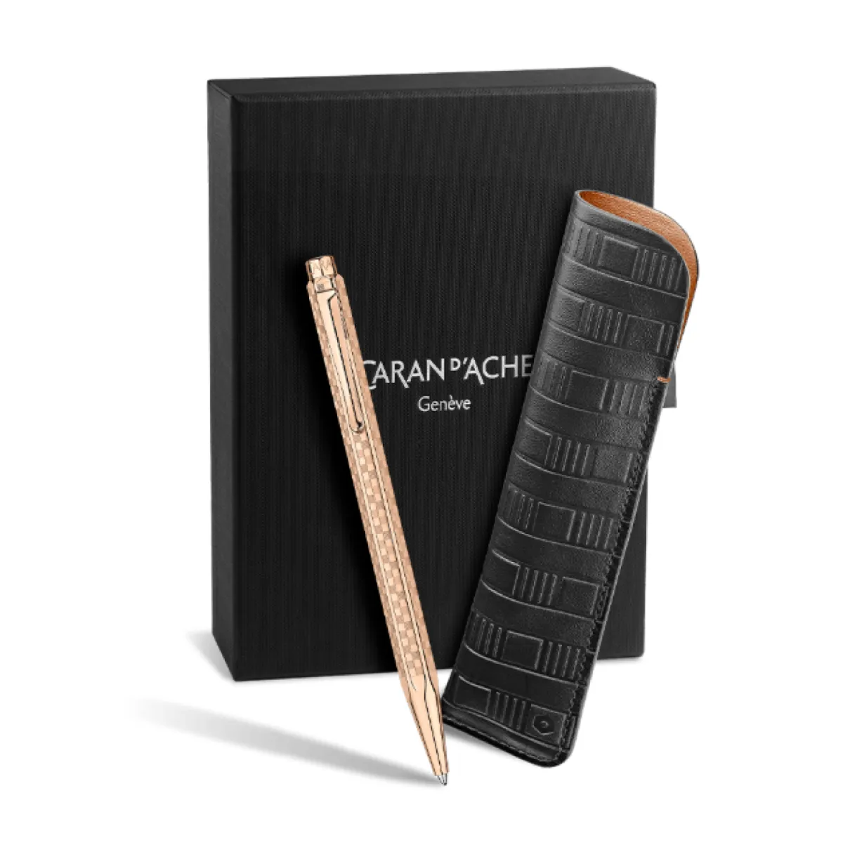 Coffret Stylo bille avec Étui cuir Ecridor Caran d'Ache - Damier - Doré jaune - Ed.Spéciale
