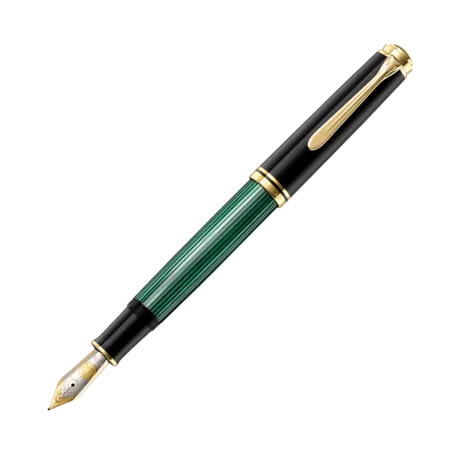 Stylo-plume à piston SOUVERÄN 1000 en résine haute qualité - Noir / Vert - Plume M