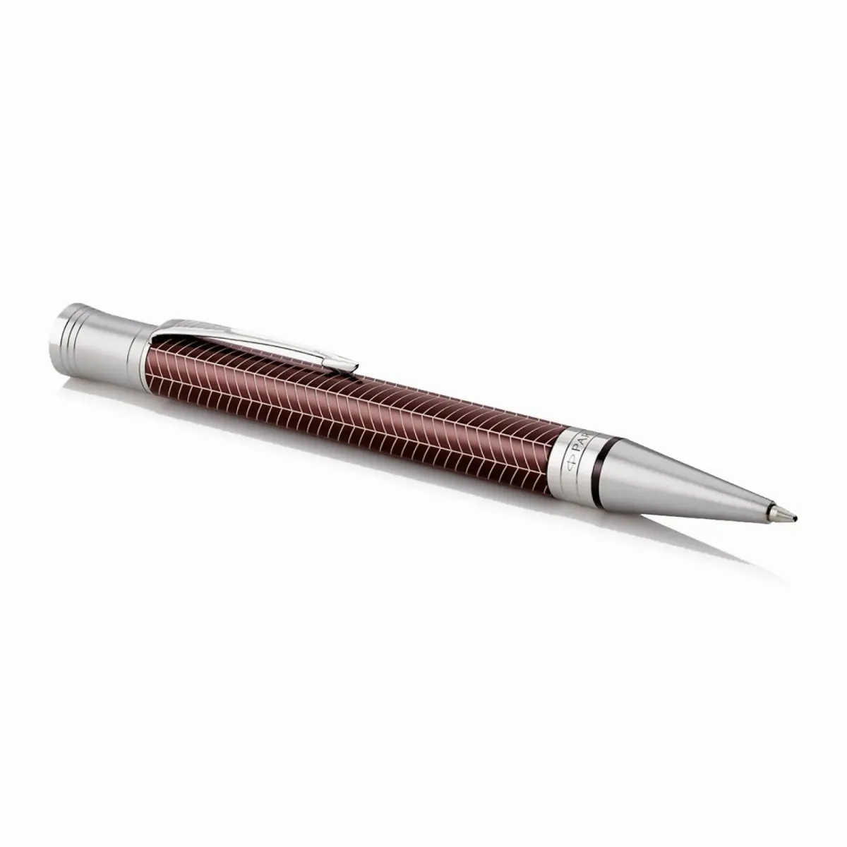 Stylo bille Parker Duofold Prestige - Bordeaux à chevrons, finitions chromées - pointe