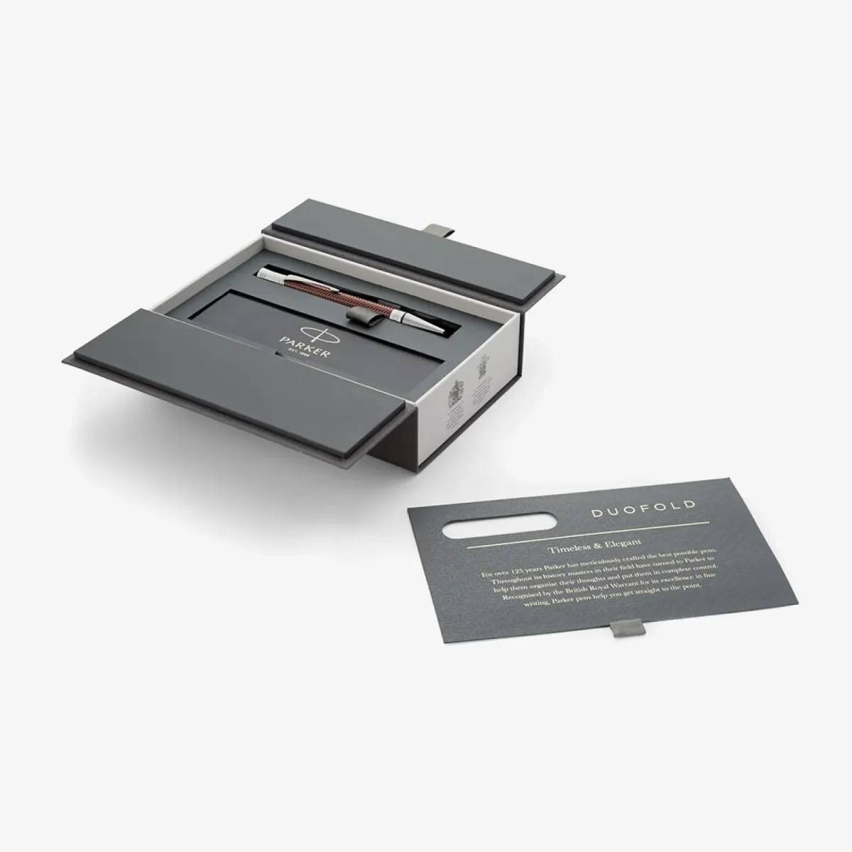 Stylo bille Parker Duofold Prestige - Bordeaux à chevrons, finitions chromées - Coffret