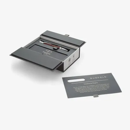 Stylo bille Parker Duofold Prestige - Bordeaux à chevrons, finitions chromées - Coffret
