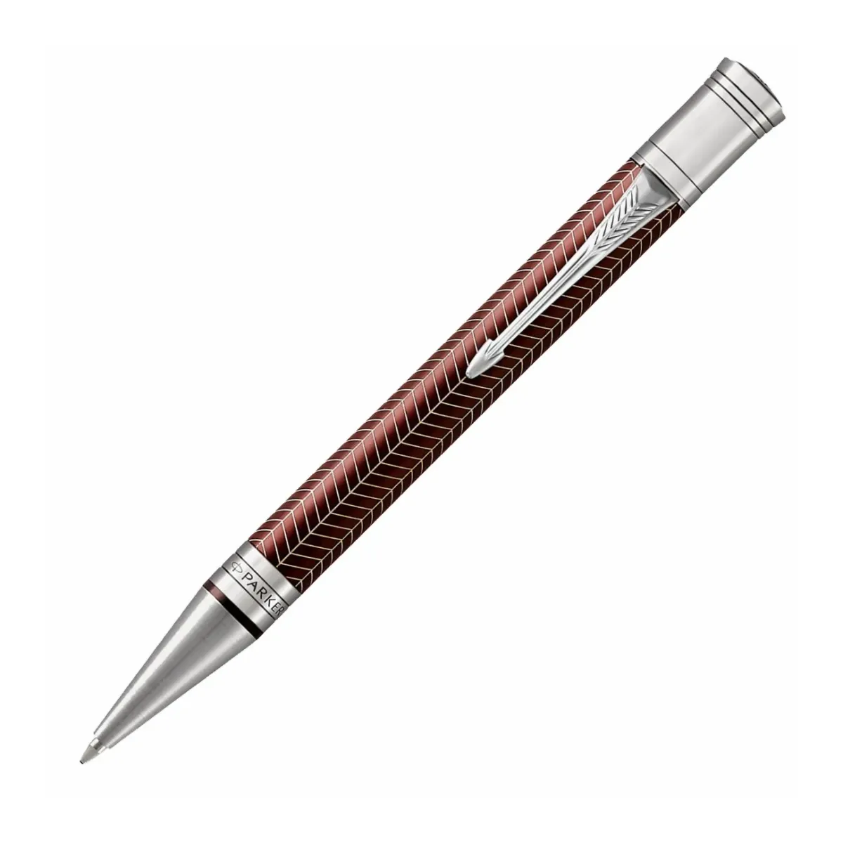 Stylo bille Parker Duofold Prestige - Bordeaux à chevrons, finitions chromées