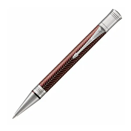Stylo bille Parker Duofold Prestige - Bordeaux à chevrons, finitions chromées