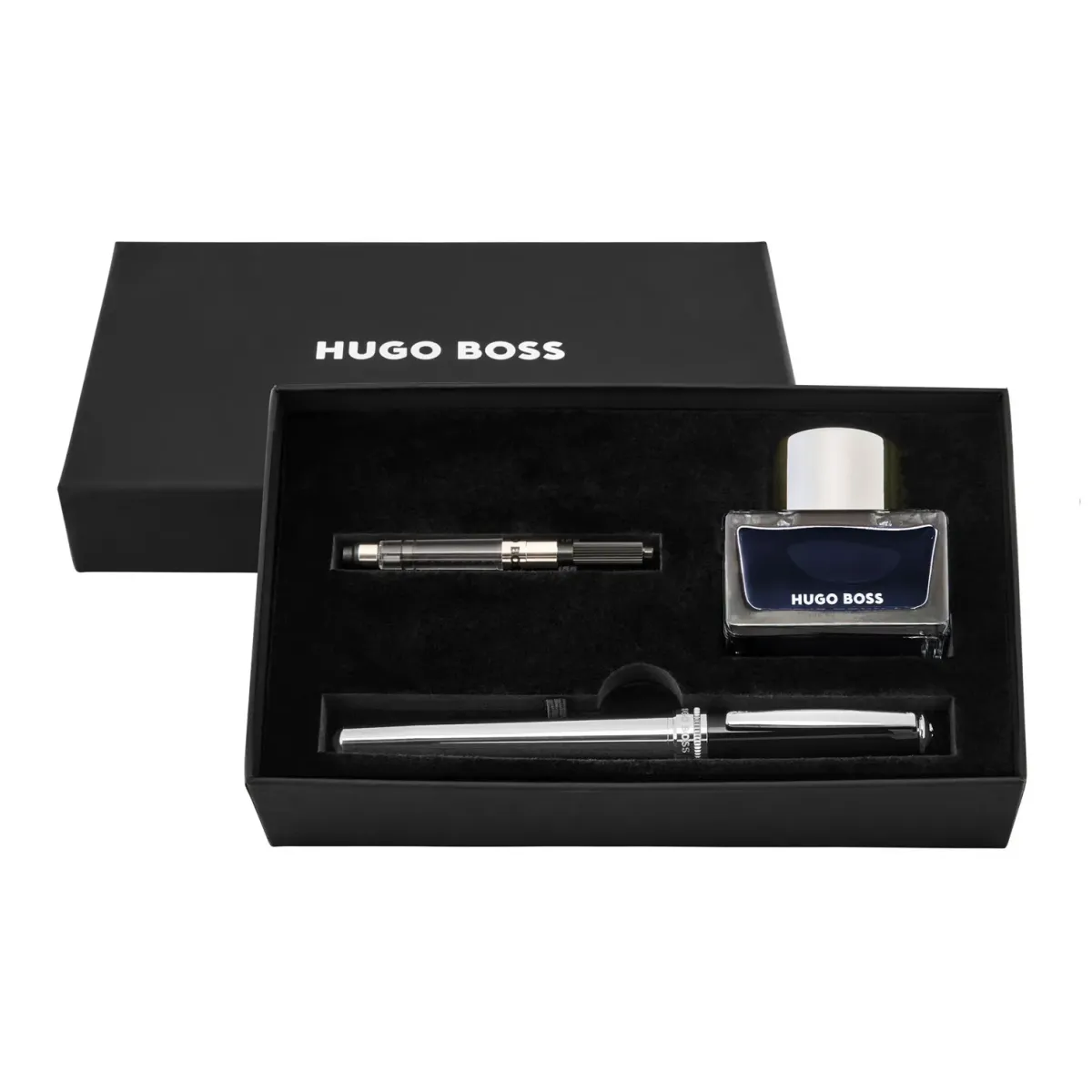 Coffret Cadeau Hugo Boss Essential Classic - Stylo-plume + Encre  + Piston - Coffret