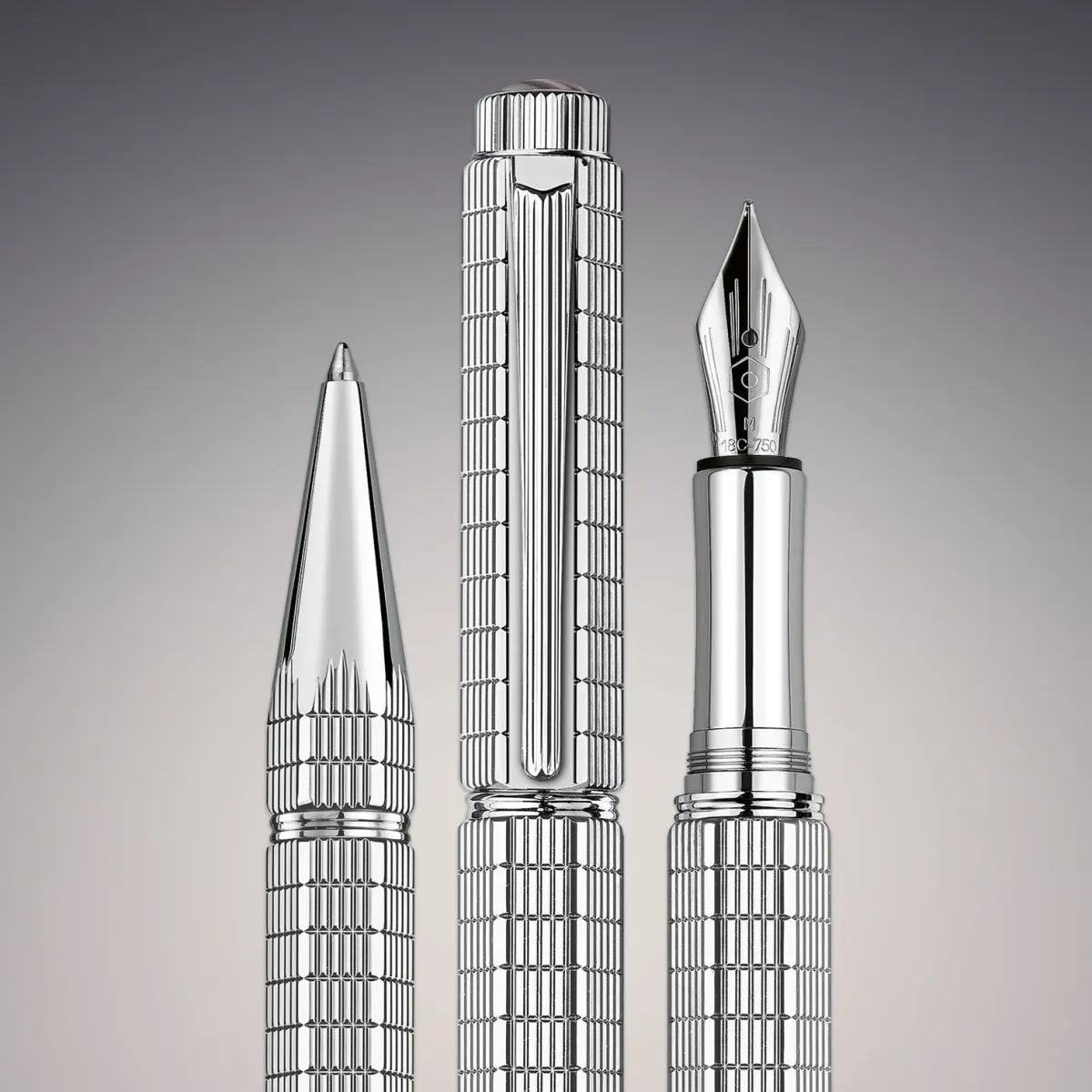 Stylo plume EF Caran d'Ache - Varius Lights - Argentés palladiés - Ed.Limitée - Ensemble