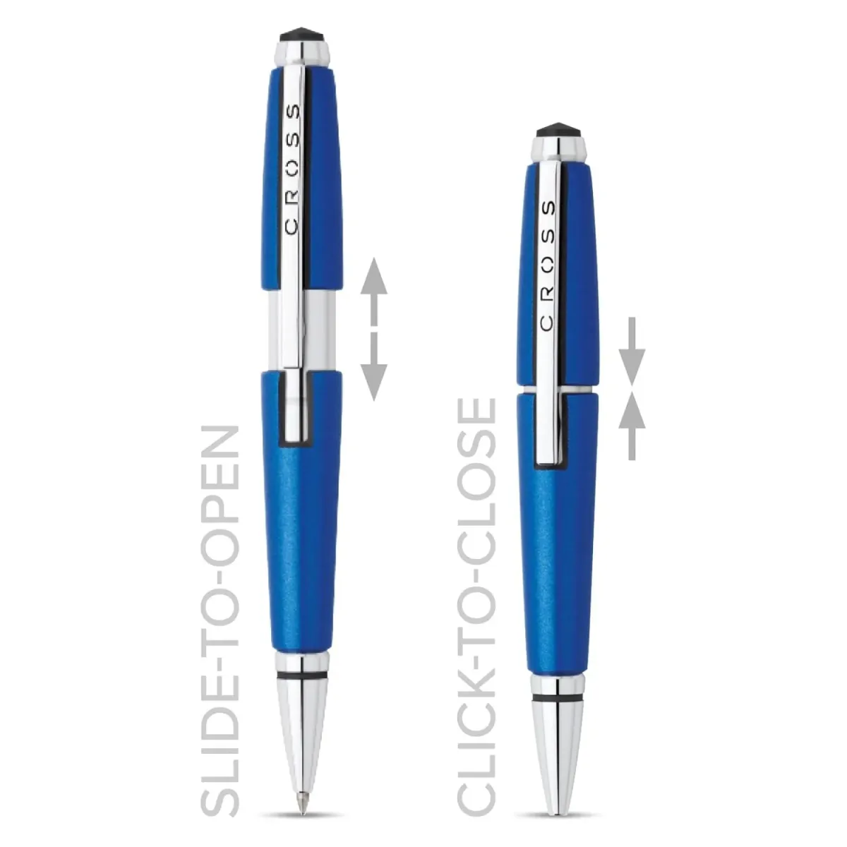 Stylo Roller CROSS Edge - Bleu Nitro Attributs chromés - ouverture